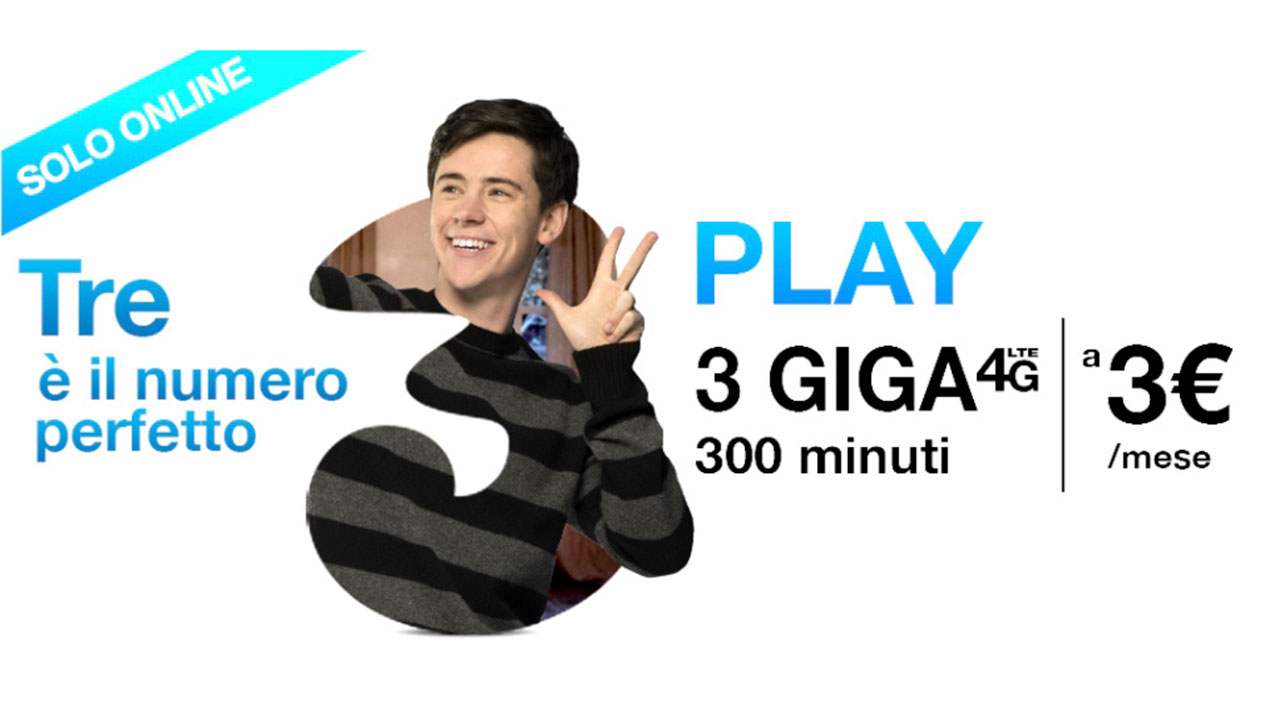 Tre Play New: la nuova offerta con 3GB di traffico in LTE e 300 minuti a soli 3€