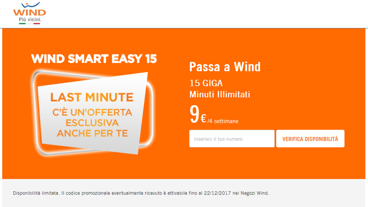 Minuti illimitati e 15 Giga di internet a 9 euro: ultimi giorni per attivare Wind Smart Easy 15